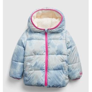 GAP Toddler Reversible ColdControl Max Sherpa Puffer Jacket 5T Blue Tie Dye
